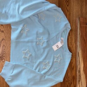 Simply Southern Light Blue  Cropped Sweatshirt with Pearl Star Embellishment